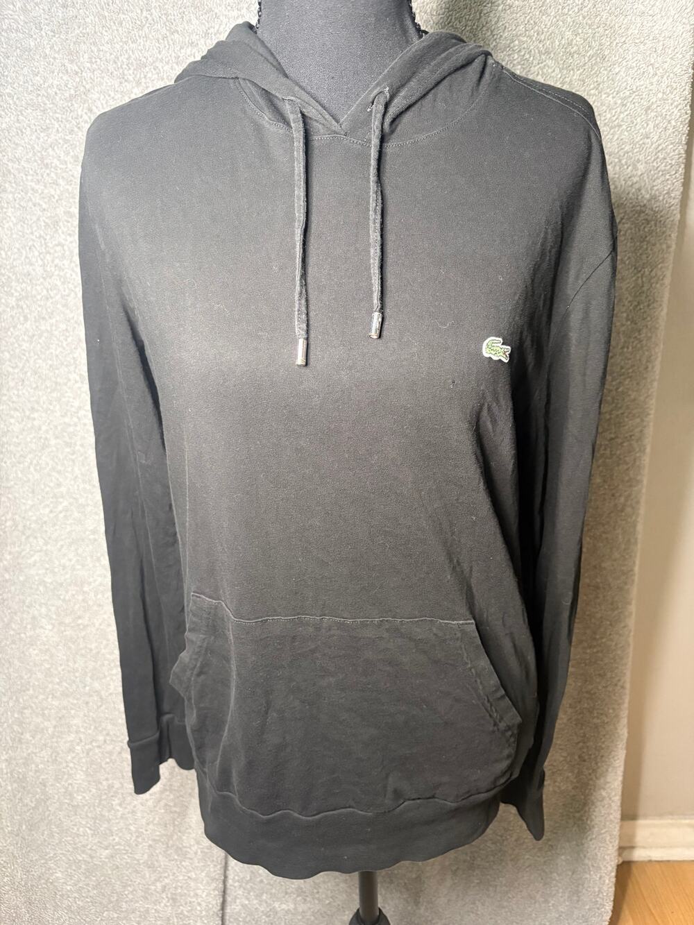 Lacoste Black Cotton Pullover Hoodie Crocodile Logo Small
